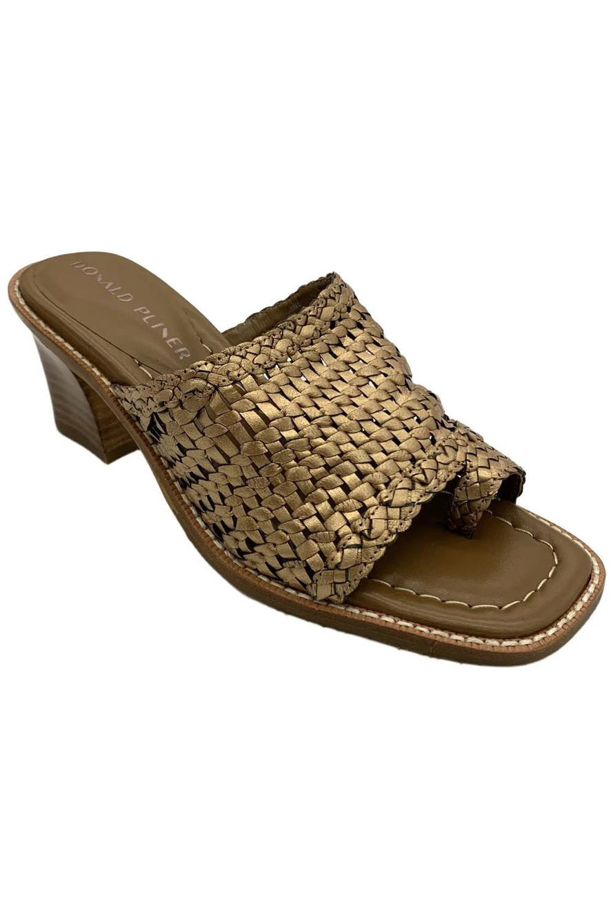 Donald Pliner Women's Jin Slip-On Heel Sandals Woven Leather Bronze - Medium
